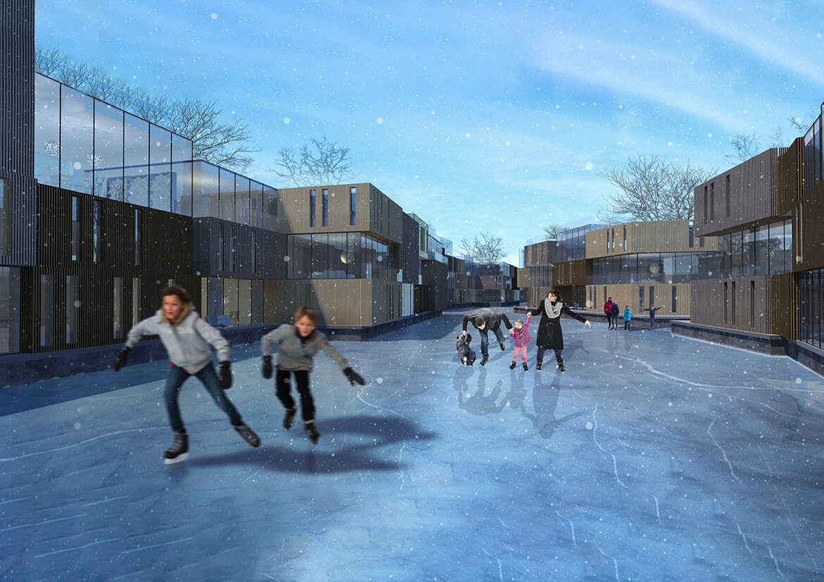 Waterstudio, Blue+Green Stram, Building Blocks, ground Level Winter impression